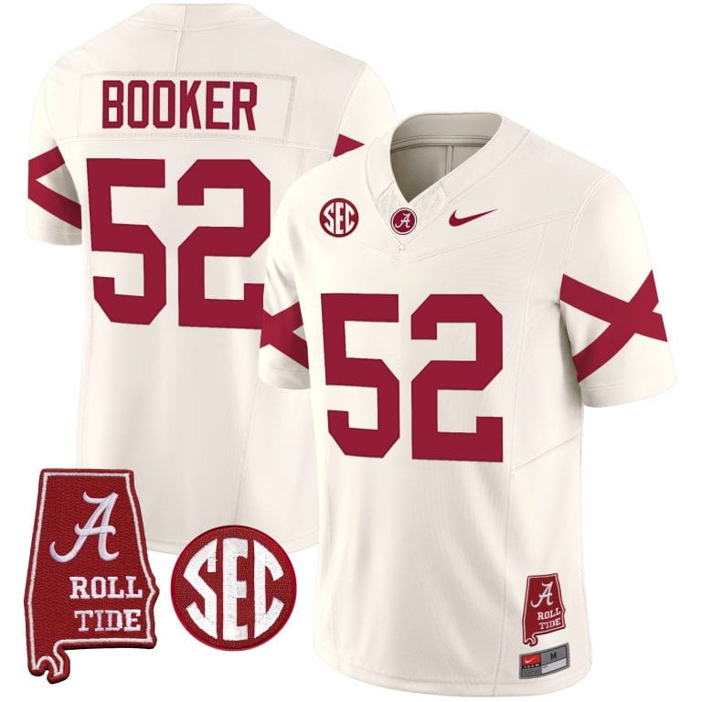 Men’s  Youth Alabama Crimson Tide Vapor Limited Jersey V6 – Alabama Map – All Stitched Cream#52 Tyler Booker