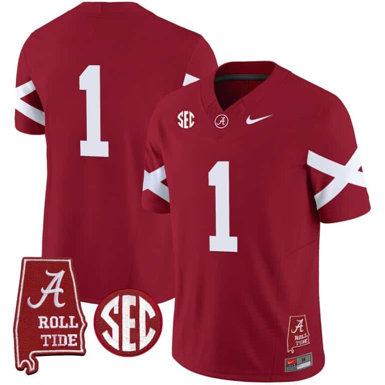 Men’s  Youth Alabama Crimson Tide Vapor Limited Jersey V6 – Alabama Map – All Stitched Crimson#1 no name