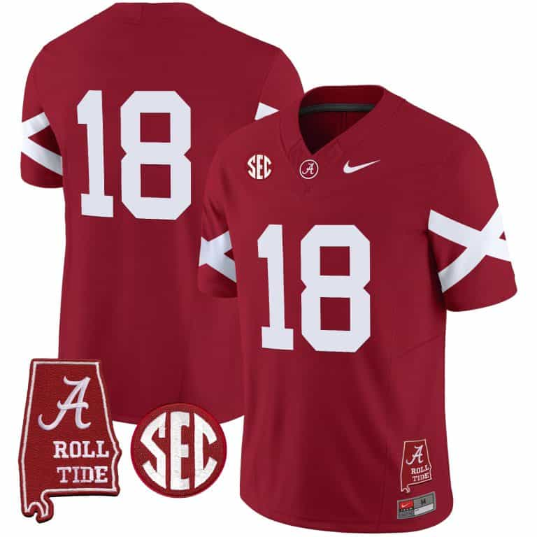 Men’s  Youth Alabama Crimson Tide Vapor Limited Jersey V6 – Alabama Map – All Stitched Crimson#18 no name