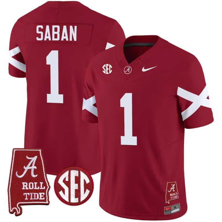 Men’s  Youth Alabama Crimson Tide Vapor Limited Jersey V6 – Alabama Map – All Stitched Crimson#1Nick Saban