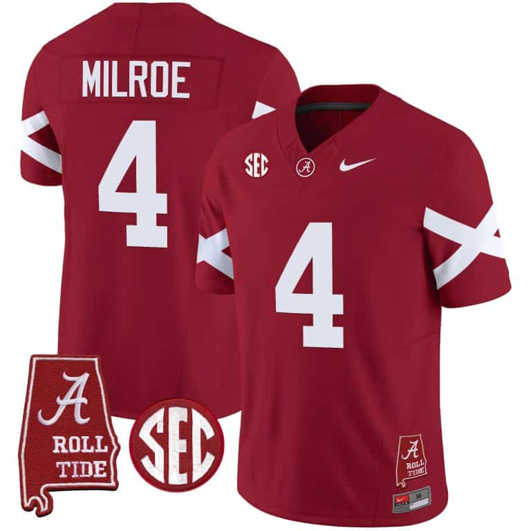 Men’s  Youth Alabama Crimson Tide Vapor Limited Jersey V6 – Alabama Map – All Stitched Crimson#4 Jalen Milroe