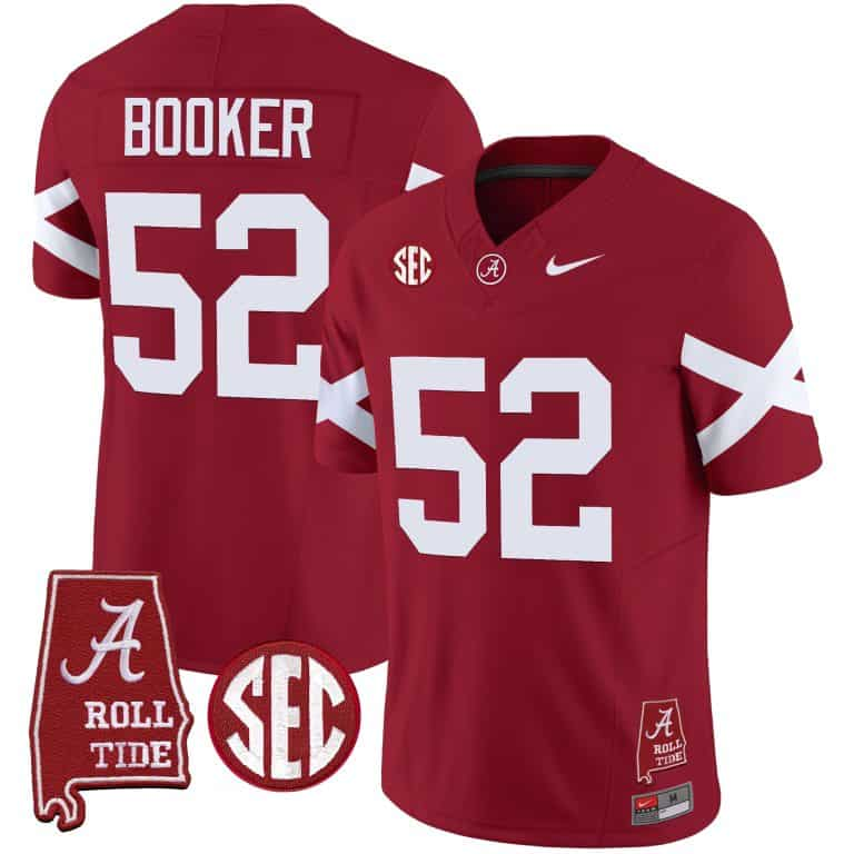 Men’s  Youth Alabama Crimson Tide Vapor Limited Jersey V6 – Alabama Map – All Stitched Crimson#52 Tyler Booker