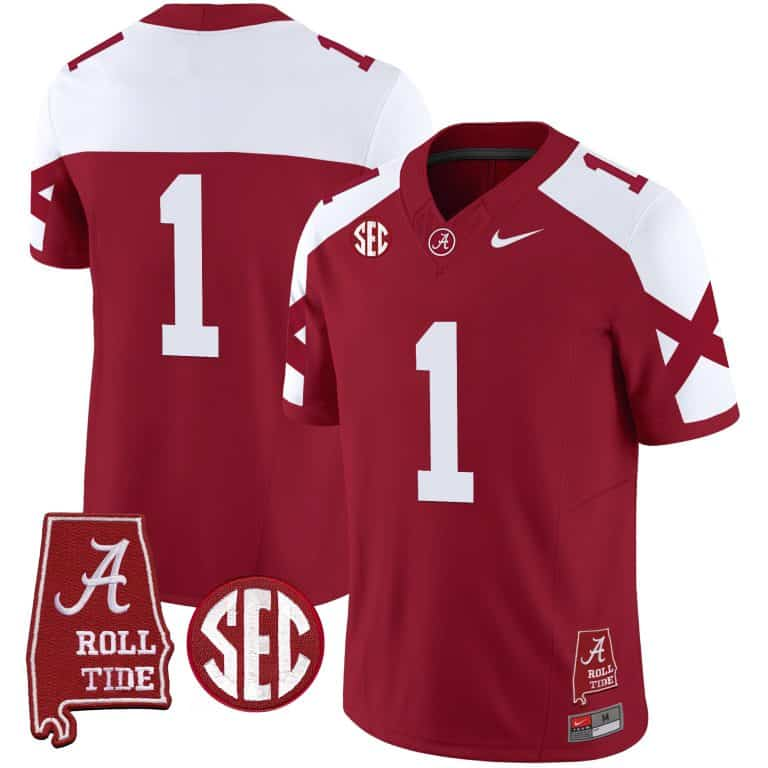 Men’s  Youth Alabama Crimson Tide Vapor Limited Jersey V6 – Alabama Map – All Stitched Crimson Alternate#1 no name