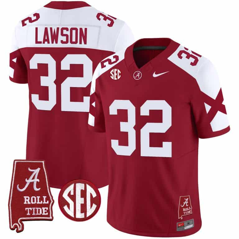 Men’s  Youth Alabama Crimson Tide Vapor Limited Jersey V6 – Alabama Map – All Stitched Crimson Alternate#32 Deontae Lawson