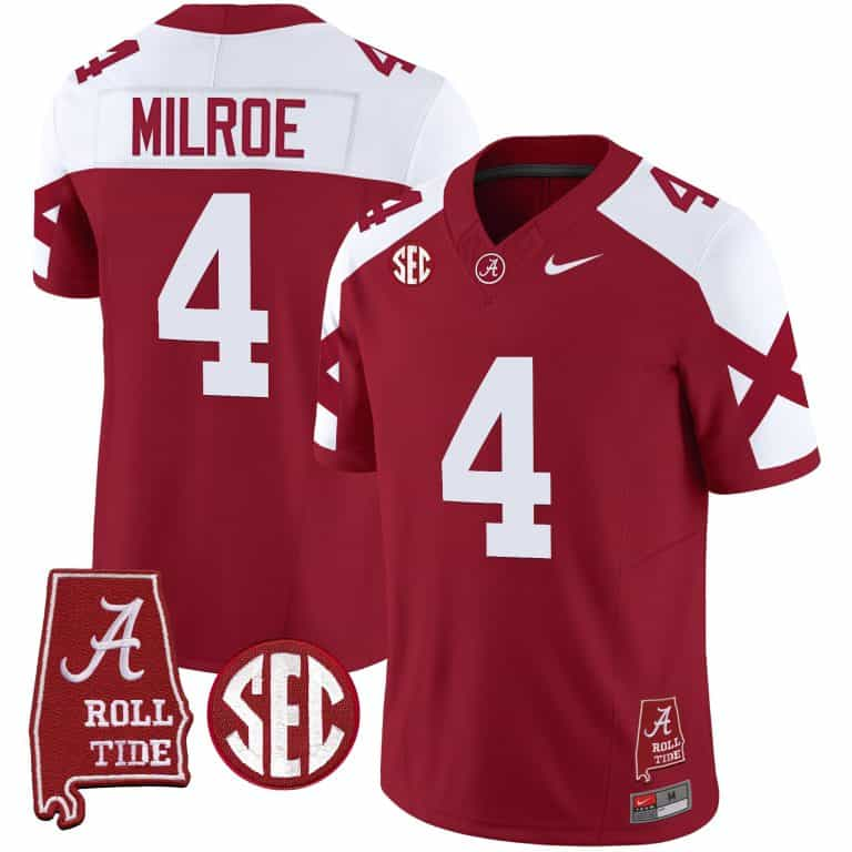 Men’s  Youth Alabama Crimson Tide Vapor Limited Jersey V6 – Alabama Map – All Stitched Crimson Alternate#4 Jalen Milroe