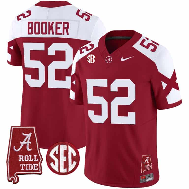 Men’s  Youth Alabama Crimson Tide Vapor Limited Jersey V6 – Alabama Map – All Stitched Crimson Alternate#52 Tyler Booker