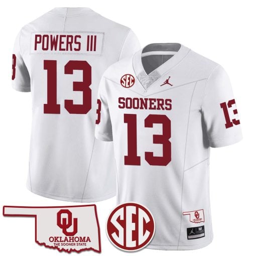 Men’s  Youth Oklahoma Sooners Jersey  Football White#13 Reggie Powers III