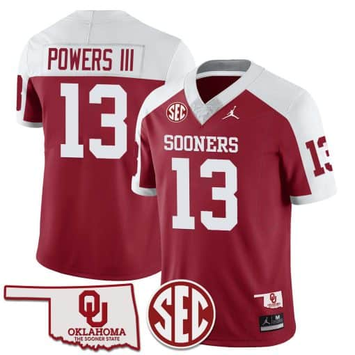 Men’s  Youth Oklahoma Sooners Jersey Name and Number  Football Alternate Red#13 Reggie Powers III