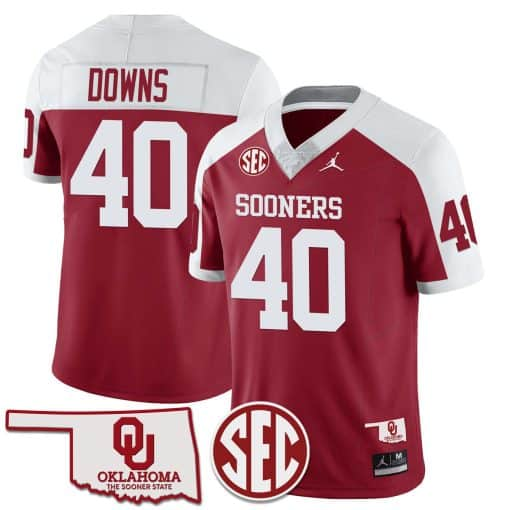 Men’s  Youth Oklahoma Sooners Jersey Name and Number  Football Alternate Red#40  Ethan Downs