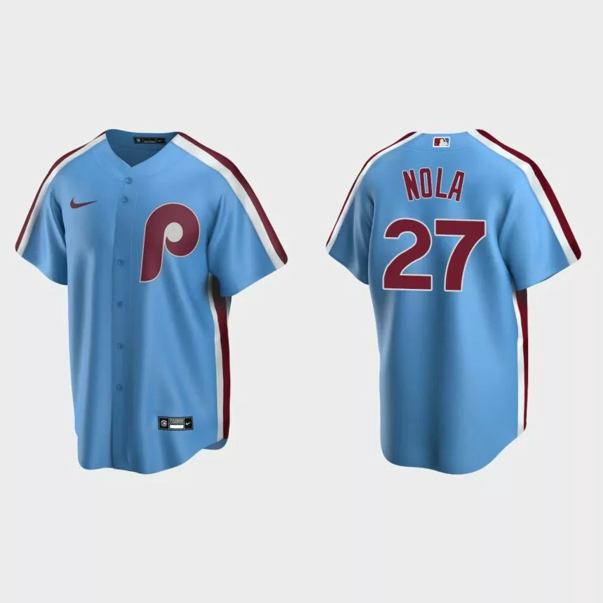 Men’s Aaron Nola #27 Philadelphia Phillies Cooperstown Collection Road Jersey – Light Blue