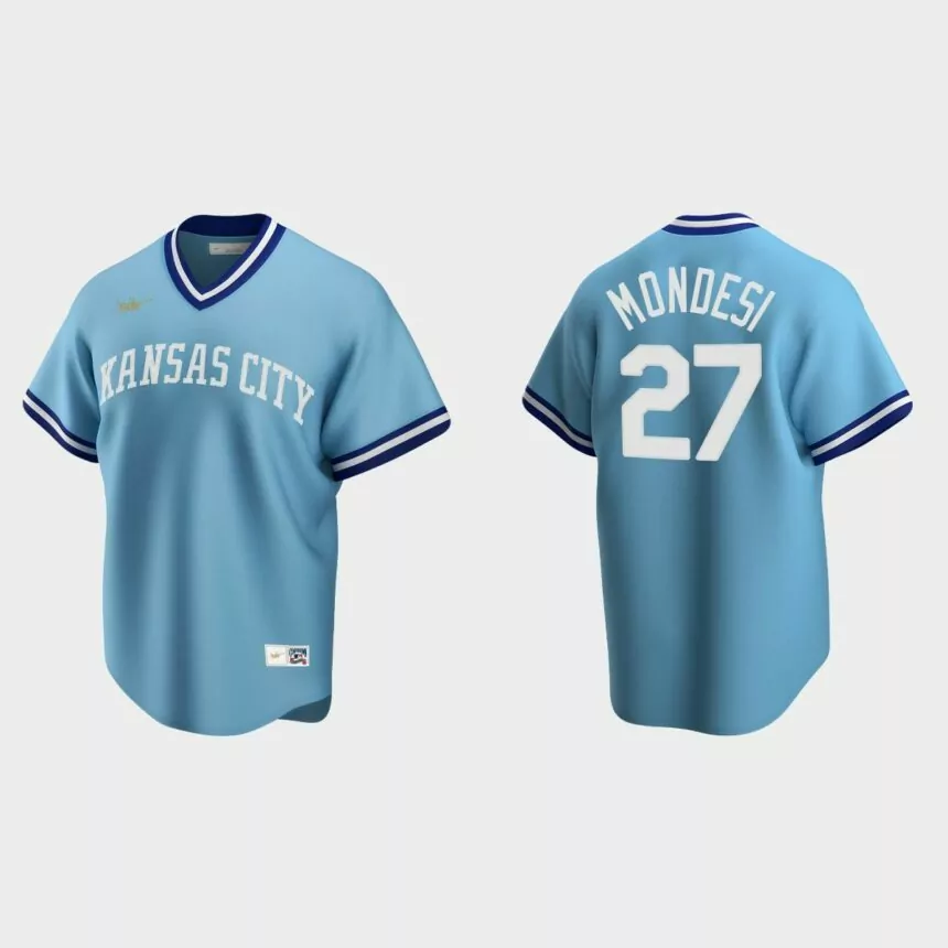 Men’s Adalberto Mondesi Kansas City Royals Cooperstown Collection Road Jersey – Light Blue