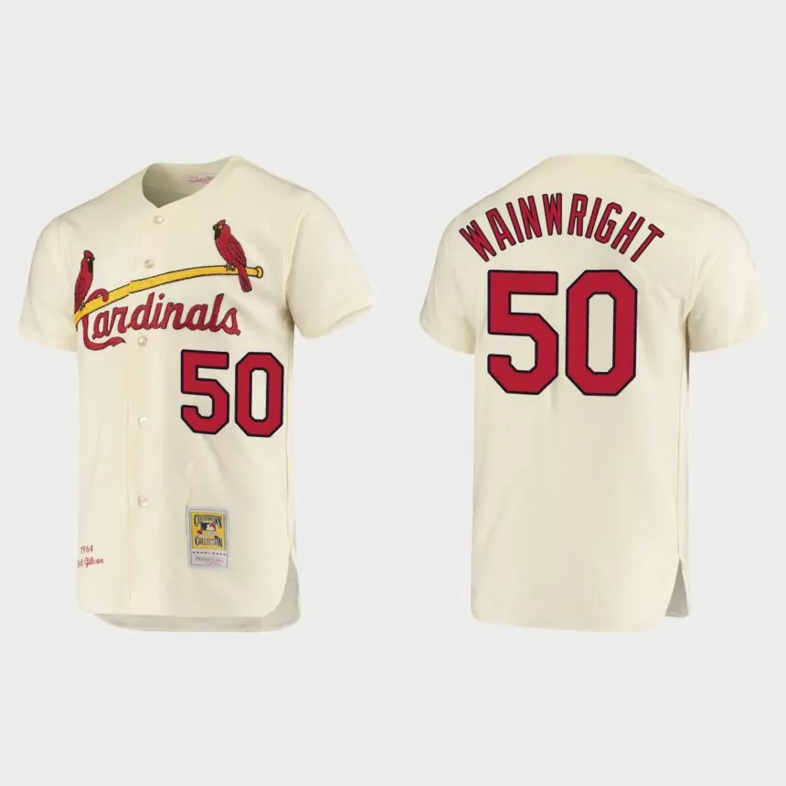 Men’s Adam Wainwright St. Louis Cardinals Cooperstown Collection Authentic Jersey – Cream