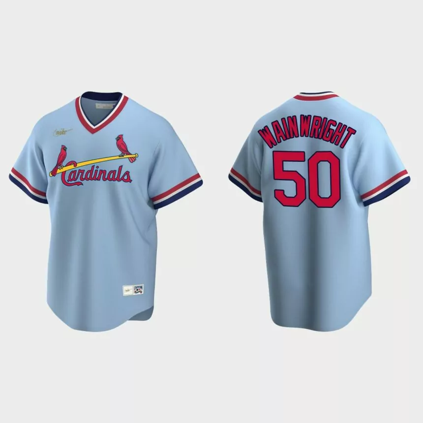 Men’s Adam Wainwright St. Louis Cardinals Cooperstown Collection Road Jersey – Light Blue