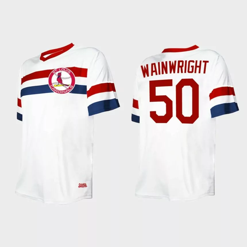 Men’s Adam Wainwright St. Louis Cardinals Cooperstown Collection V-Neck Jersey – White