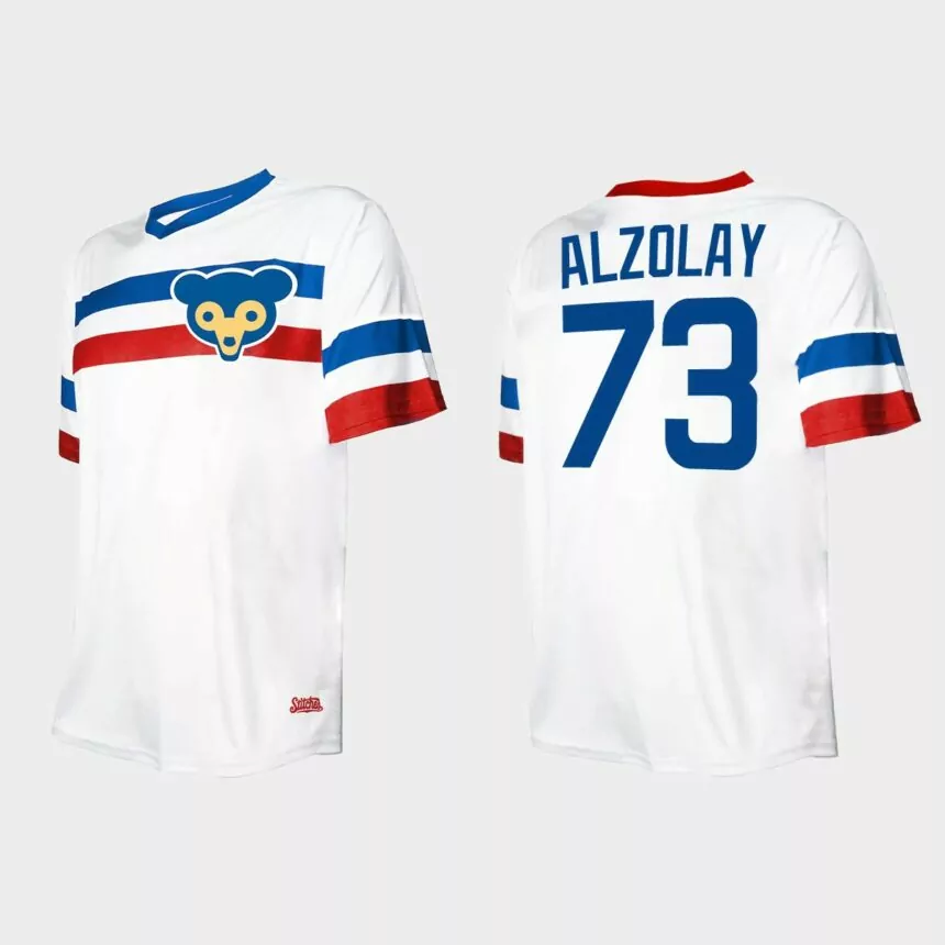 Men’s Adbert Alzolay Chicago Cubs Cooperstown Collection V-Neck Jersey – White