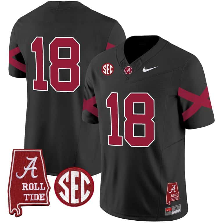 Men’s Alabama Crimson Tide Vapor Limited Jersey V6 – Alabama Map – All Stitched #18 no name