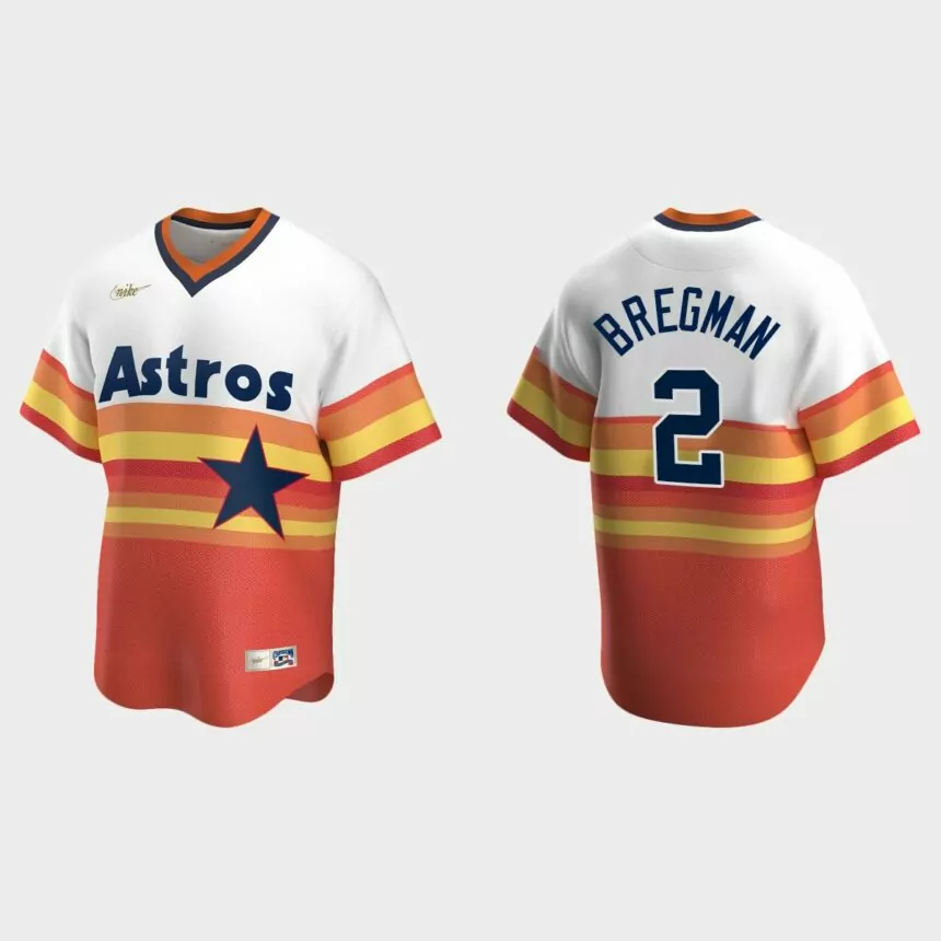 Men’s Alex Bregman #2 Houston Astros Home Cooperstown Collection Jersey – White Orange