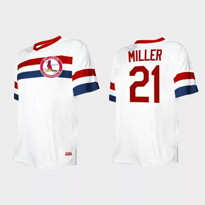 Men’s Andrew Miller St. Louis Cardinals Cooperstown Collection V-Neck Jersey – White