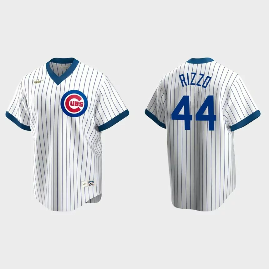 Men’s Anthony Rizzo #44 Chicago Cubs Cooperstown Collection Home Jersey – White