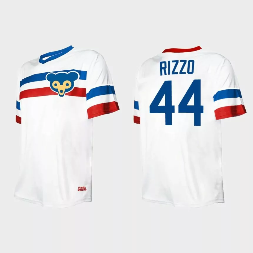 Men’s Anthony Rizzo Chicago Cubs Cooperstown Collection V-Neck Jersey – White