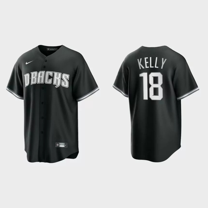 Men’s Arizona Diamondbacks Carson Kelly Black White 2021 All Black Fashion Replica Jersey.jpg