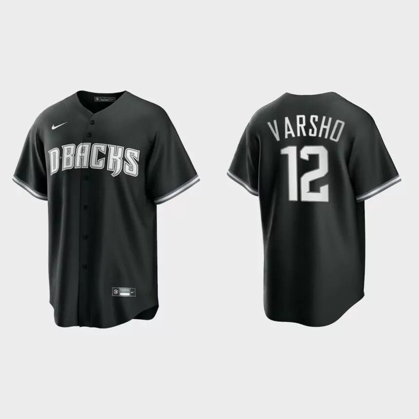 Men’s Arizona Diamondbacks Daulton Varsho Black White 2021 All Black Fashion Replica Jersey.jpg