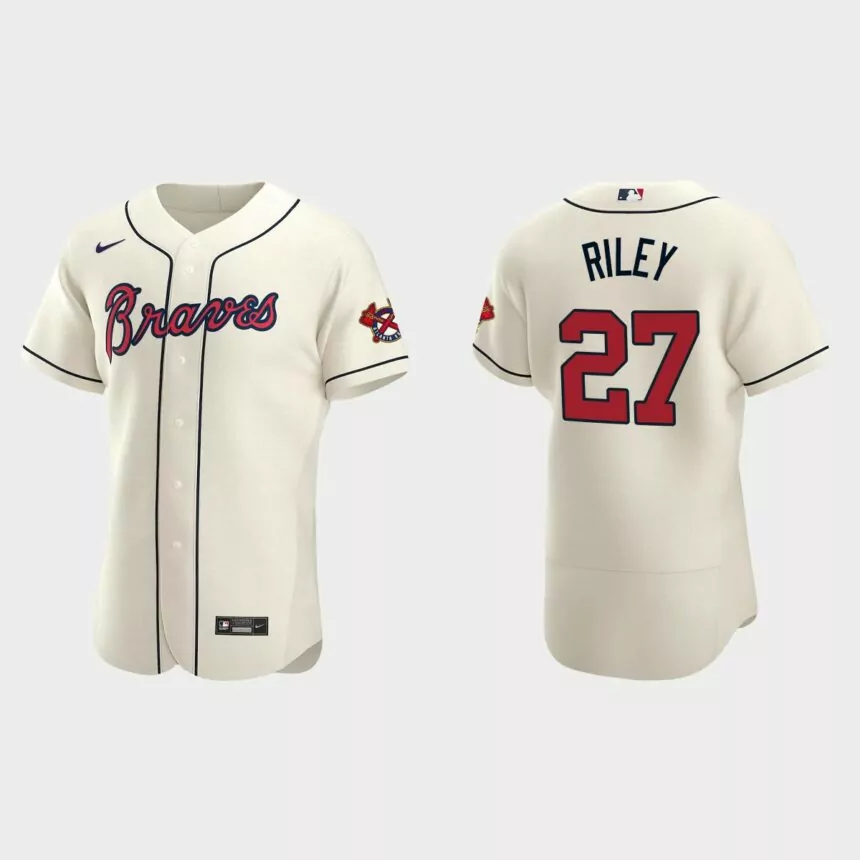 Men’s Atlanta Braves Austin Riley 2020 Alternate Authentic Jersey – Cream