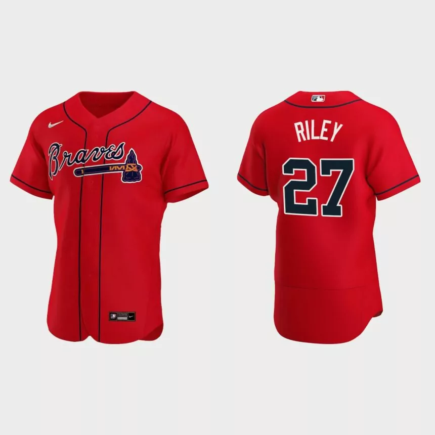 Men’s Atlanta Braves Austin Riley 2020 Alternate Authentic Jersey – Red