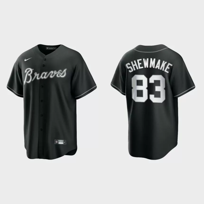 Men’s Atlanta Braves Braden Shewmake Black White 2021 All Black Fashion Replica Jersey