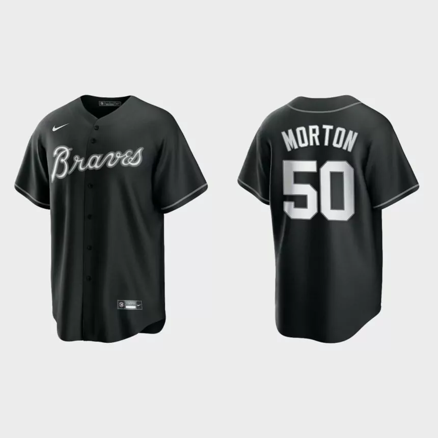 Men’s Atlanta Braves Charlie Morton Black White 2021 All Black Fashion Replica Jersey