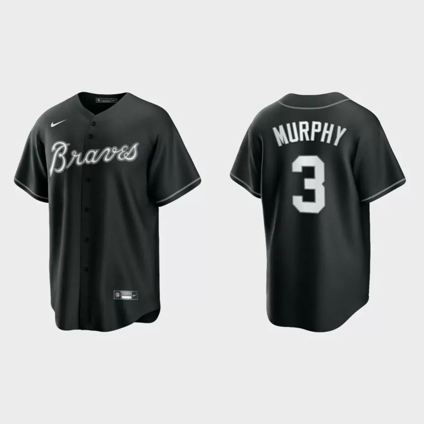 Men’s Atlanta Braves Dale Murphy Black White 2021 All Black Fashion Replica Jersey