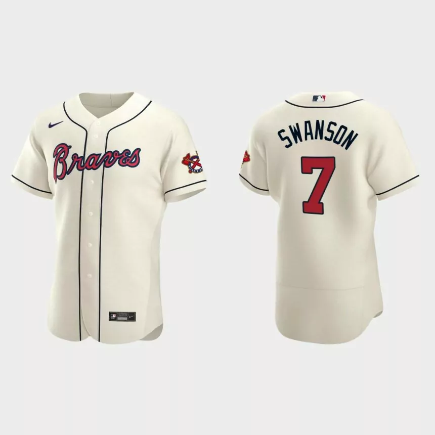 Men’s Atlanta Braves Dansby Swanson 2020 Alternate Authentic Jersey – Cream