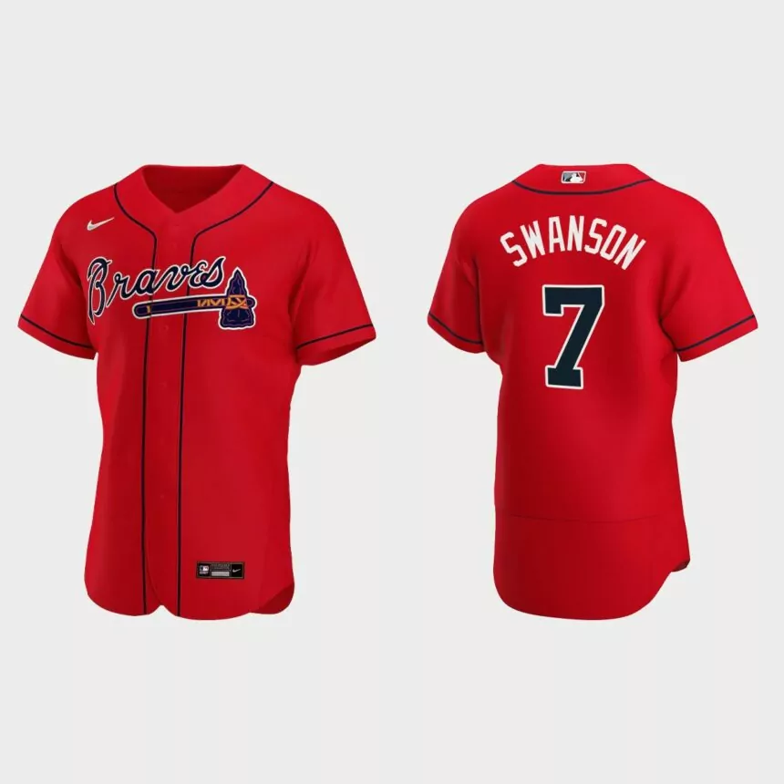 Men’s Atlanta Braves Dansby Swanson 2020 Alternate Authentic Jersey – Red