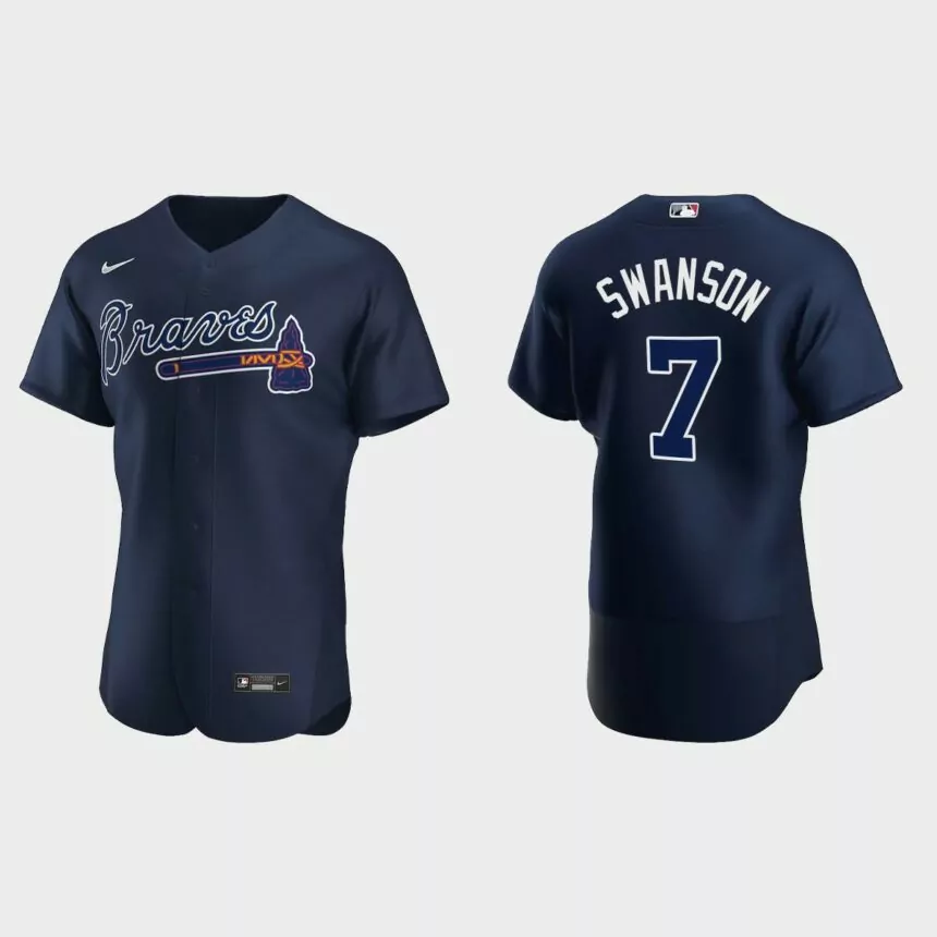 Men’s Atlanta Braves Dansby Swanson 2020 Alternate Authentic Player Jersey – Navy