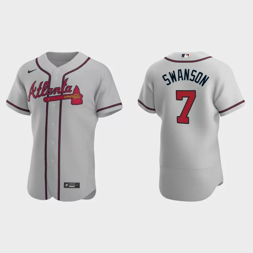 Men’s Atlanta Braves Dansby Swanson 2020 Road Authentic Jersey – Gray