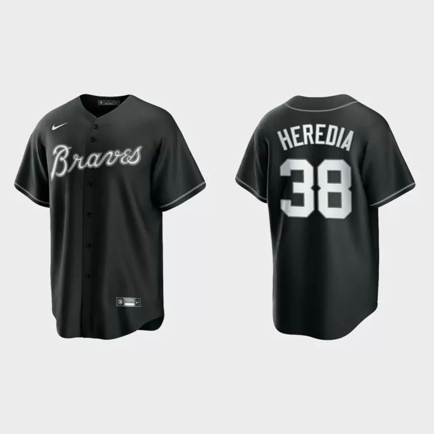 Men’s Atlanta Braves Guillermo Heredia Black White 2021 All Black Fashion Replica Jersey
