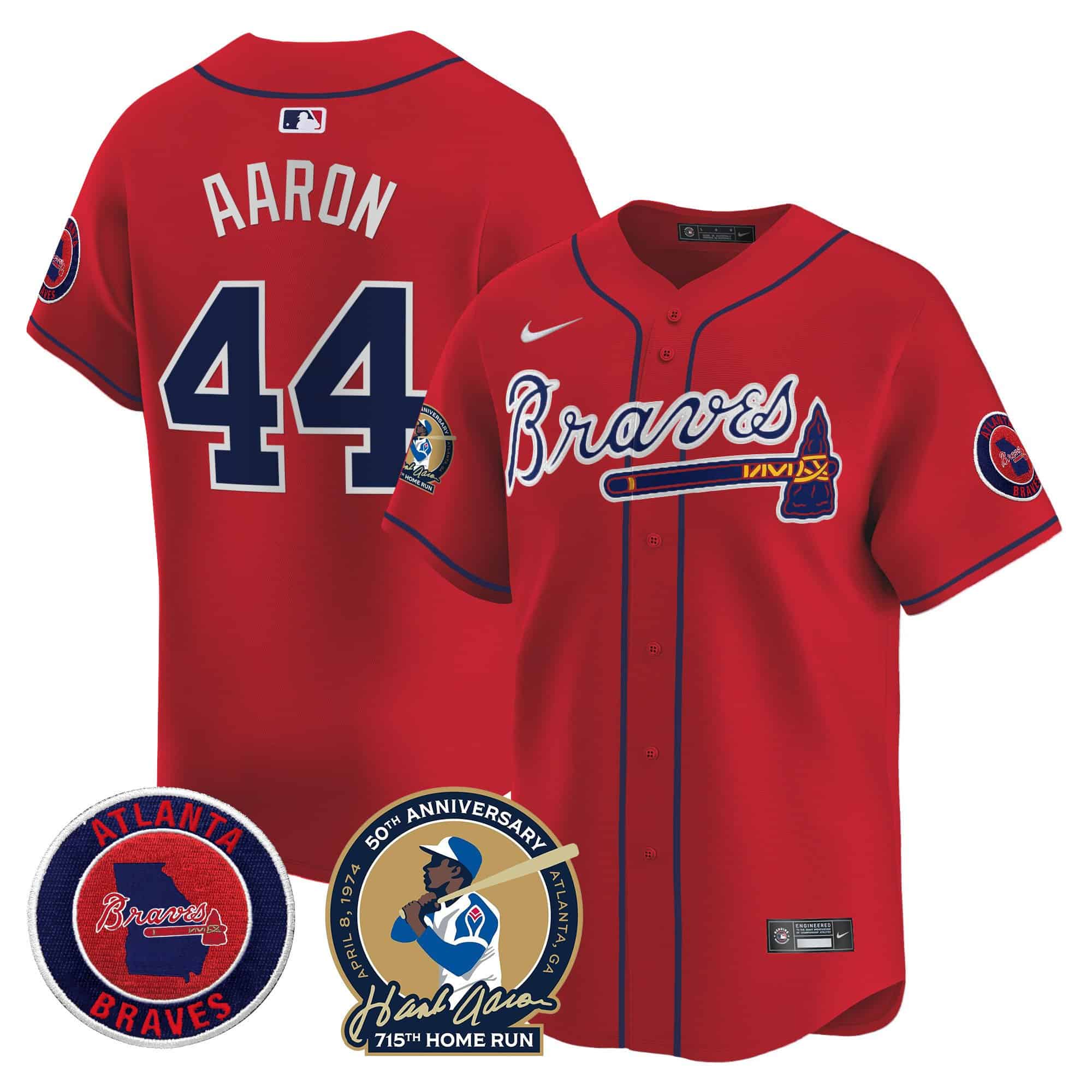 Men’s Atlanta Braves Hank Aaron 715th Home Run Patch Vapor Premier Limited Jersey – All Stitched  Red #44 Hank Aaron