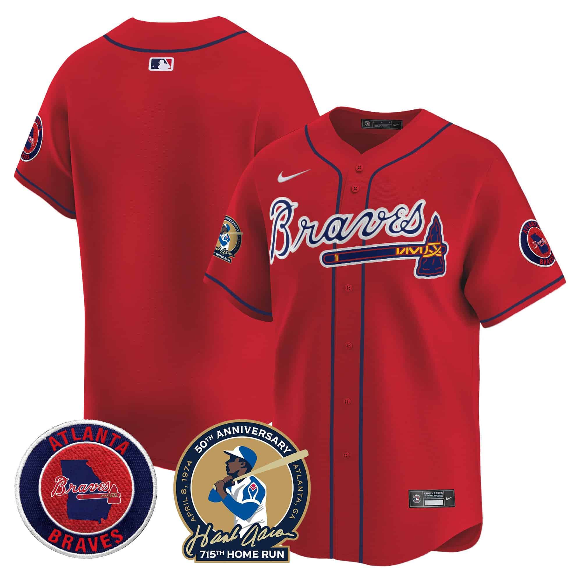 Men’s Atlanta Braves Hank Aaron 715th Home Run Patch Vapor Premier Limited Jersey – All Stitched  Red Blank