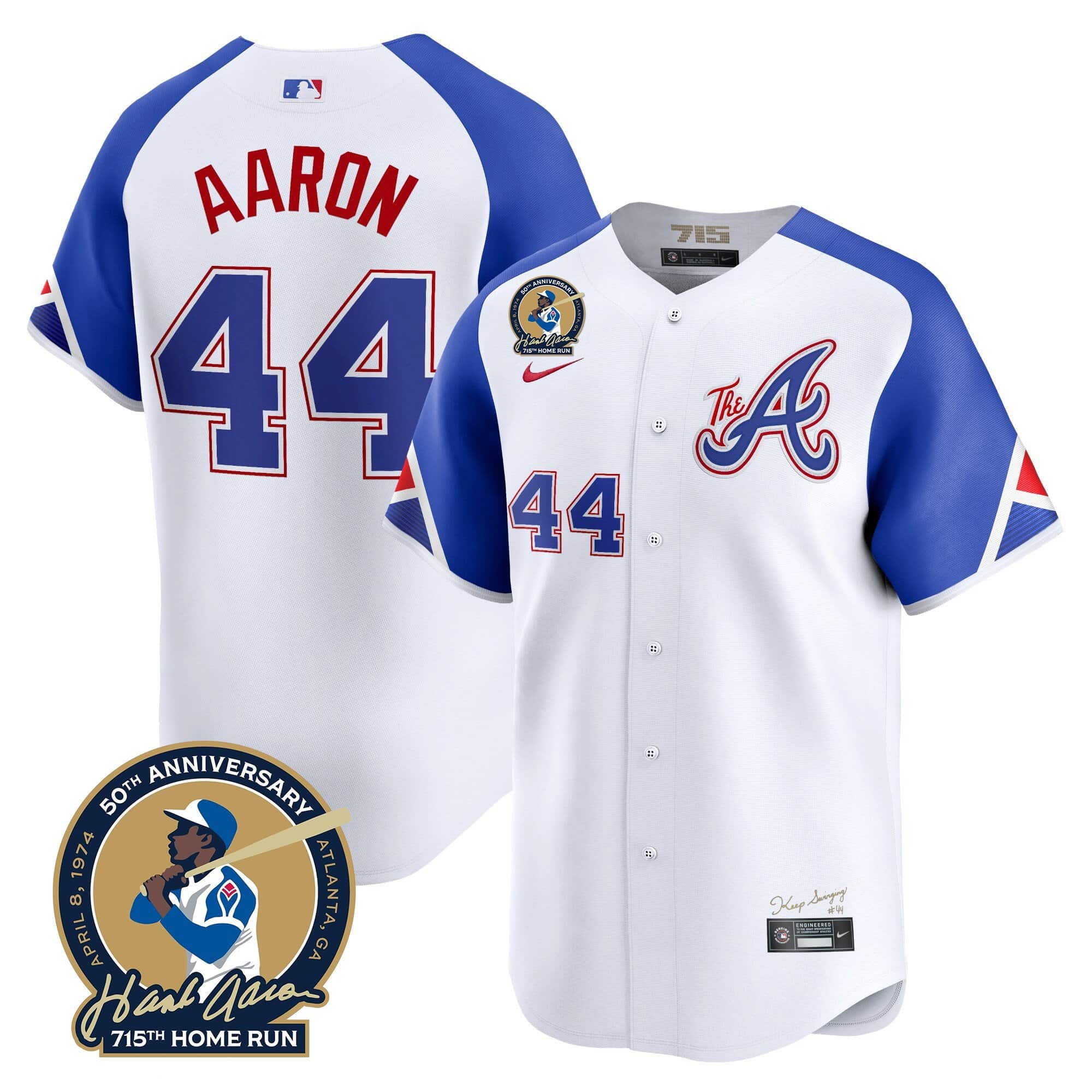 Men’s Atlanta Braves Hank Aaron 715th Home Run Patch Vapor Premier Limited Jersey – All Stitched City Connect  #44 Hank Aaron