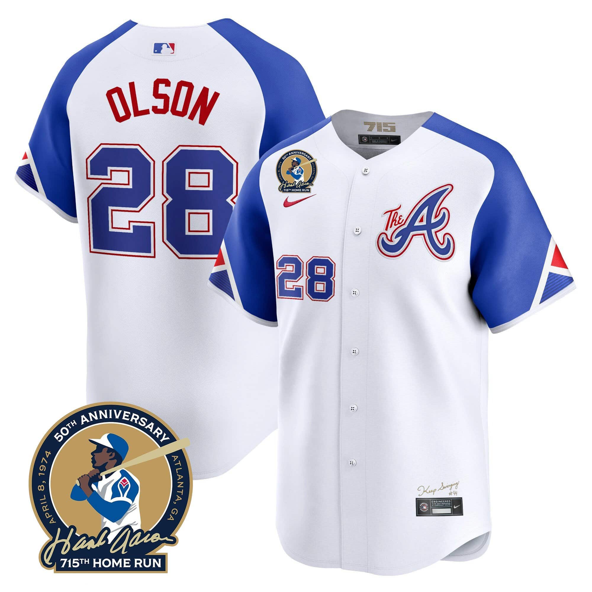 Men’s Atlanta Braves Hank Aaron 715th Home Run Patch Vapor Premier Limited Jersey – All Stitched City Connect  Matt Olson #28
