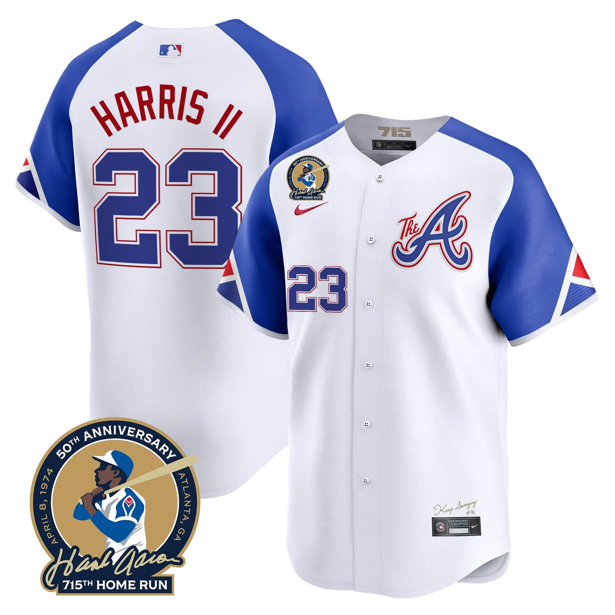 Men’s Atlanta Braves Hank Aaron 715th Home Run Patch Vapor Premier Limited Jersey – All Stitched City Connect  Michael Harris II #23