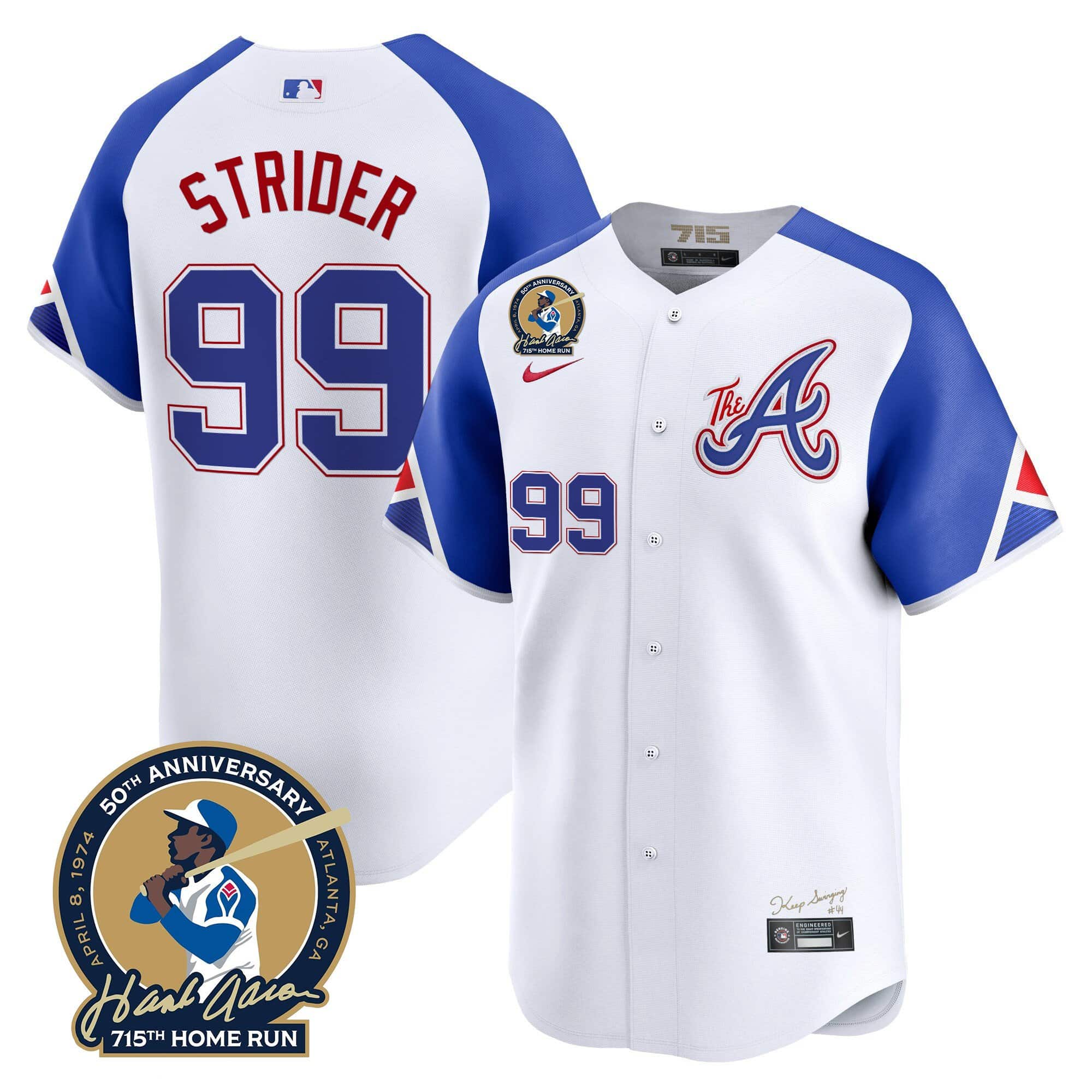 Men’s Atlanta Braves Hank Aaron 715th Home Run Patch Vapor Premier Limited Jersey – All Stitched City Connect  Spencer Strider #99