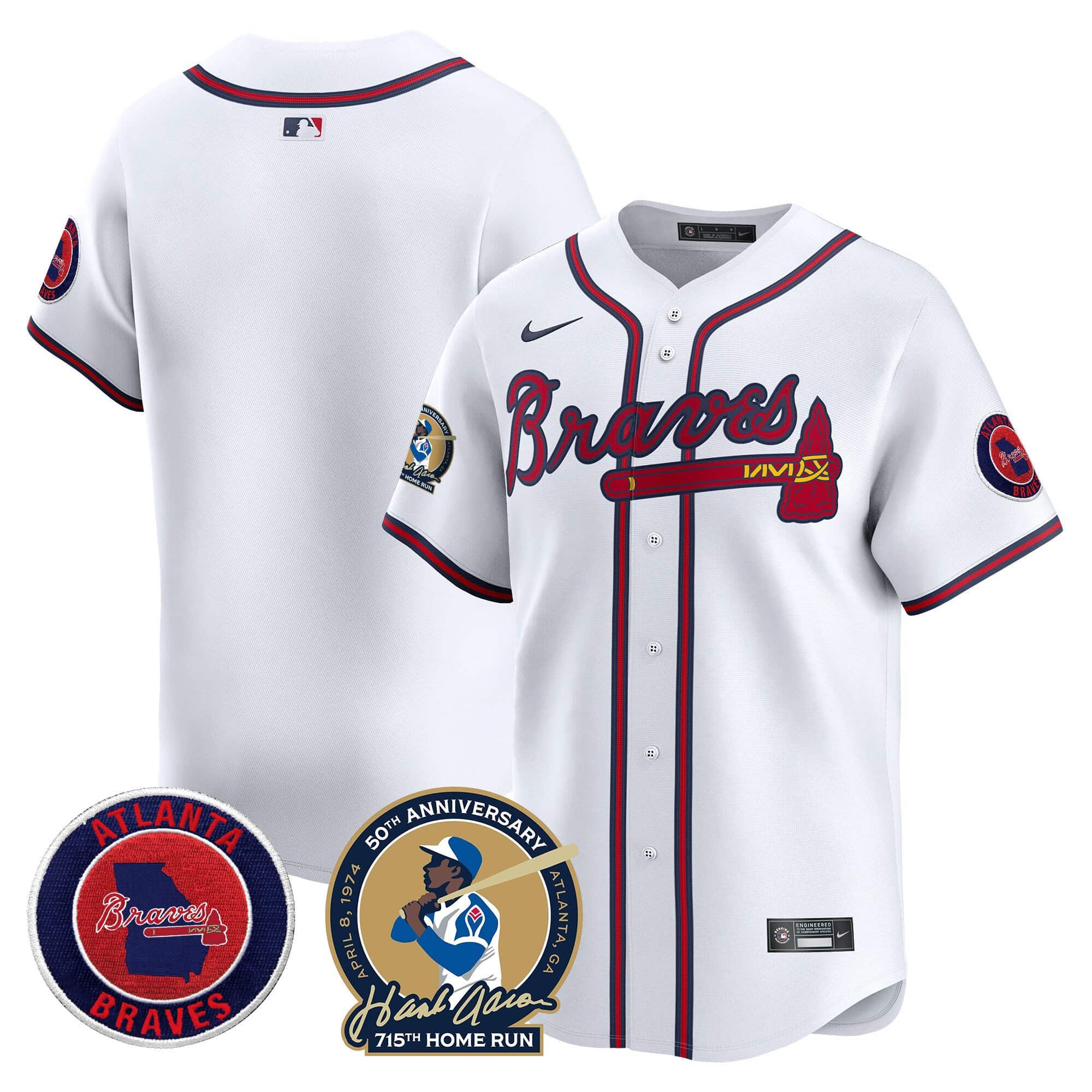 Men’s Atlanta Braves Hank Aaron 715th Home Run Patch Vapor Premier Limited Jersey – All Stitched White  Blank