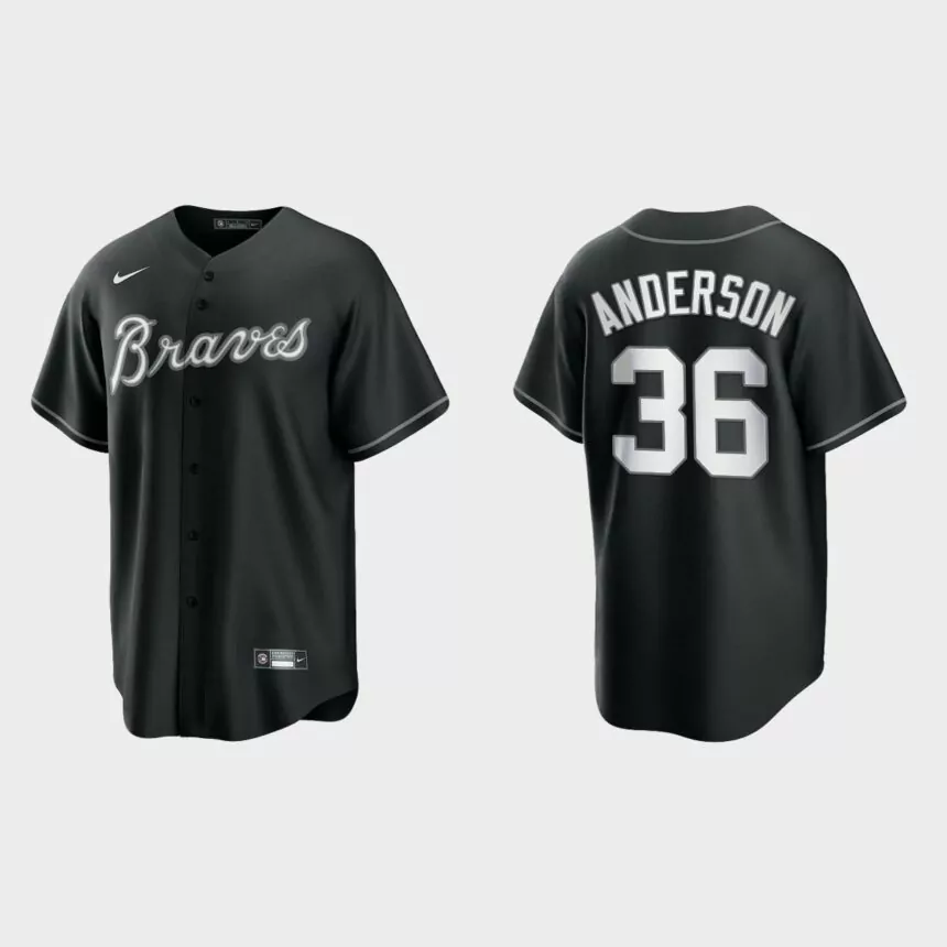 Men’s Atlanta Braves Ian Anderson Black White 2021 All Black Fashion Replica Jersey