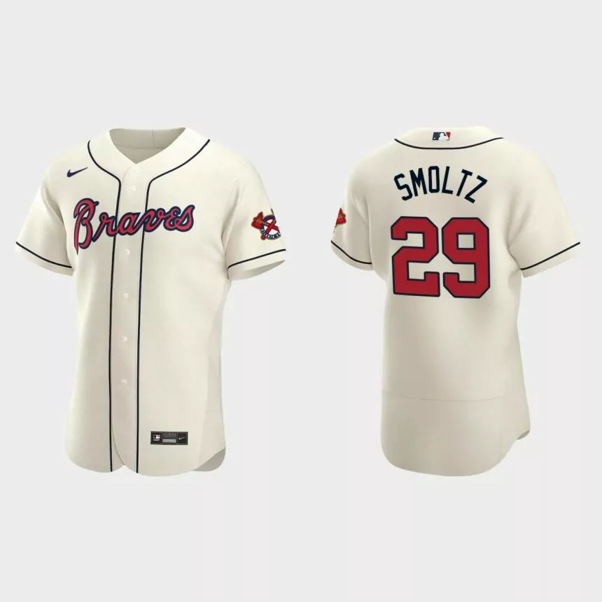 Men’s Atlanta Braves John Smoltz 2020 Alternate Authentic Jersey – Cream