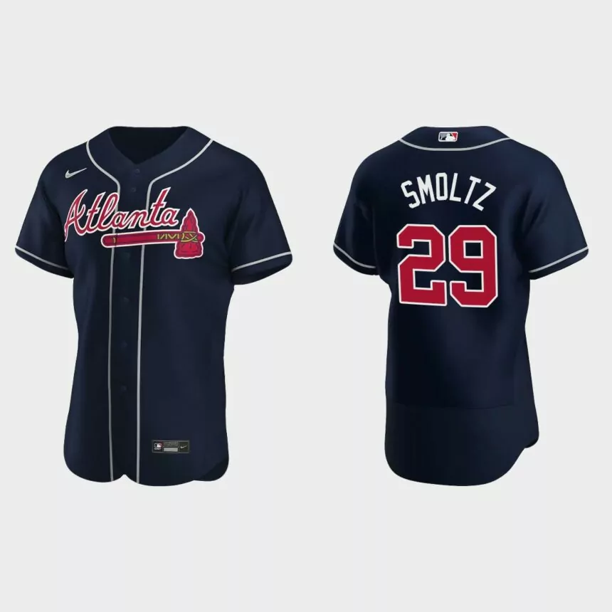 Men’s Atlanta Braves John Smoltz 2020 Alternate Authentic Jersey – Navy