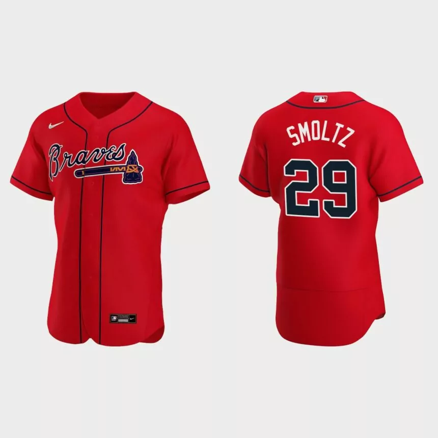 Men’s Atlanta Braves John Smoltz 2020 Alternate Authentic Jersey – Red