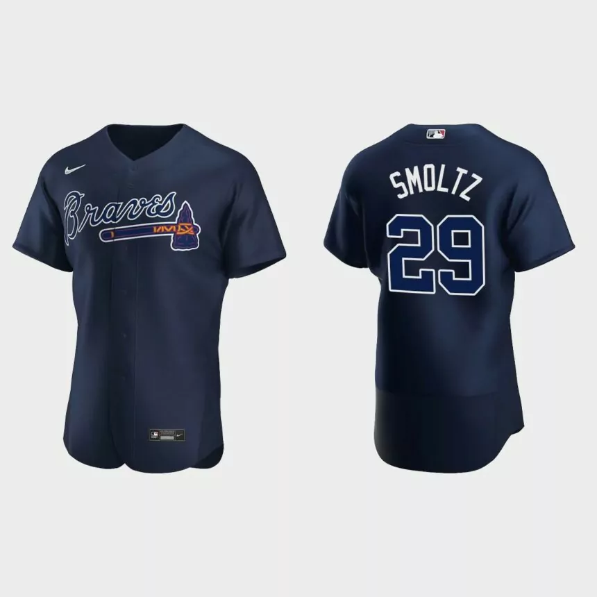 Men’s Atlanta Braves John Smoltz 2020 Alternate Authentic Player Jersey – Navy