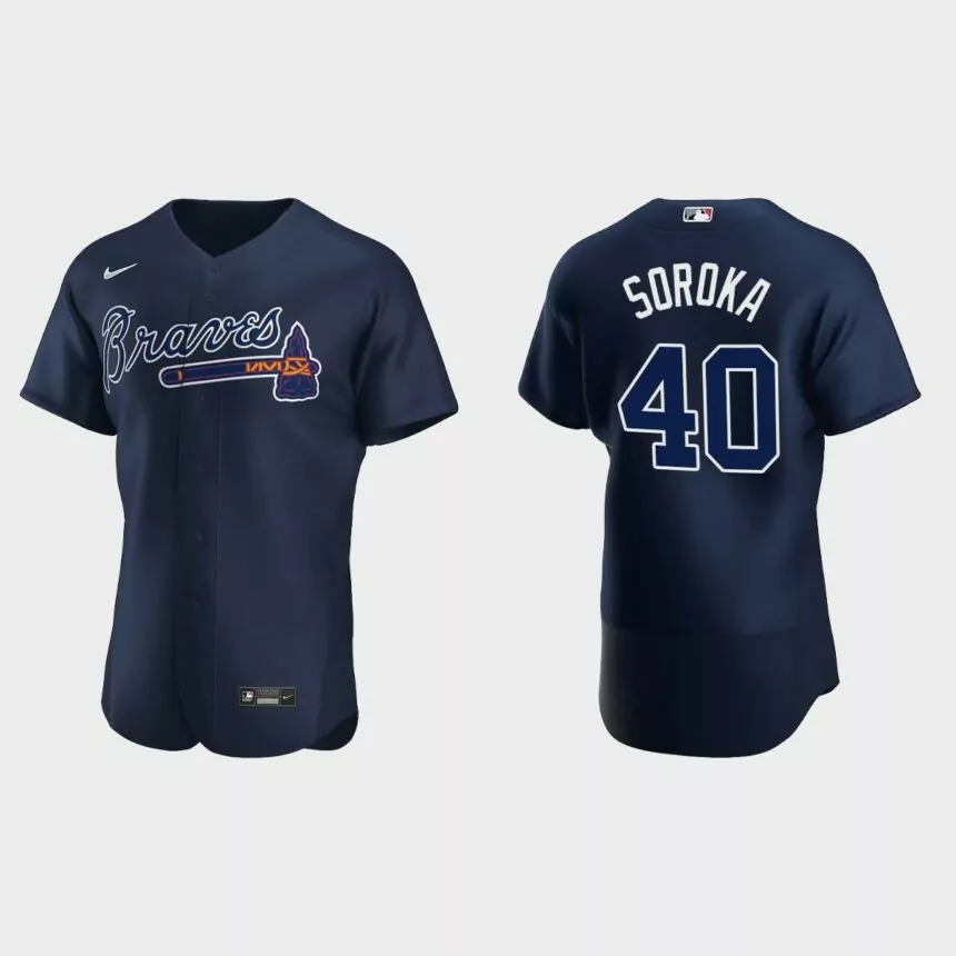 Men’s Atlanta Braves Mike Soroka 2020 Alternate Authentic Player Jersey – Navy