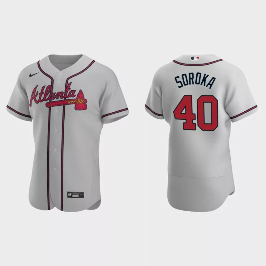 Men’s Atlanta Braves Mike Soroka 2020 Road Authentic Jersey – Gray